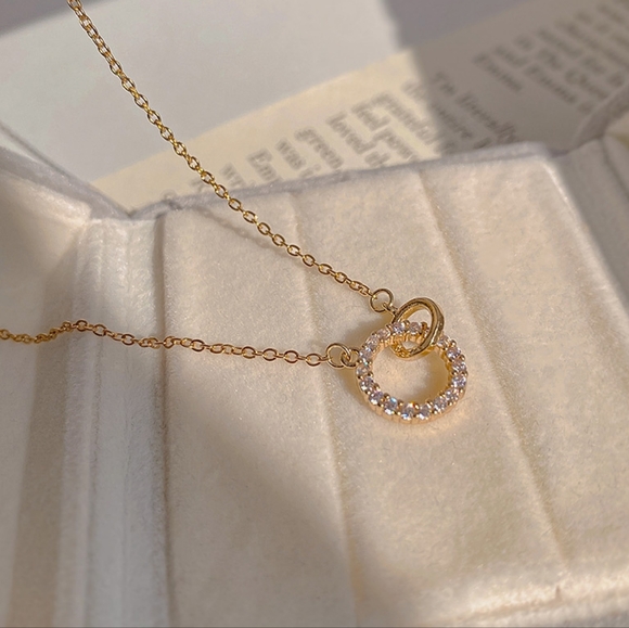 14k gold over sterling silver diamond circle necklace - Picture 10 of 11